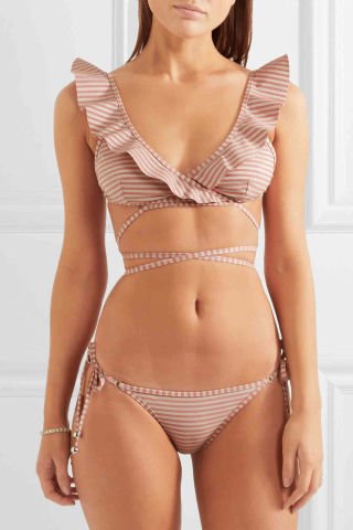 Fırfırlı Çizgili Bikini Takım ABM8965