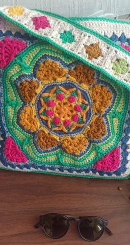 Coton İp El Örgüsü Motifli Çanta 30cm x 30cm x 5,5 cm ABM9978