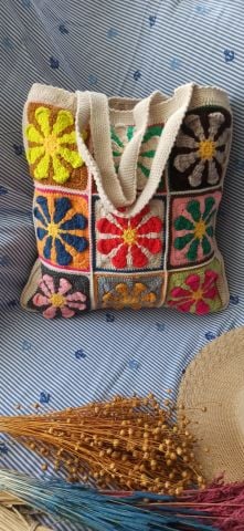Coton İp El Örgüsü Motifli Çanta 39cm x 40cm ABM9979