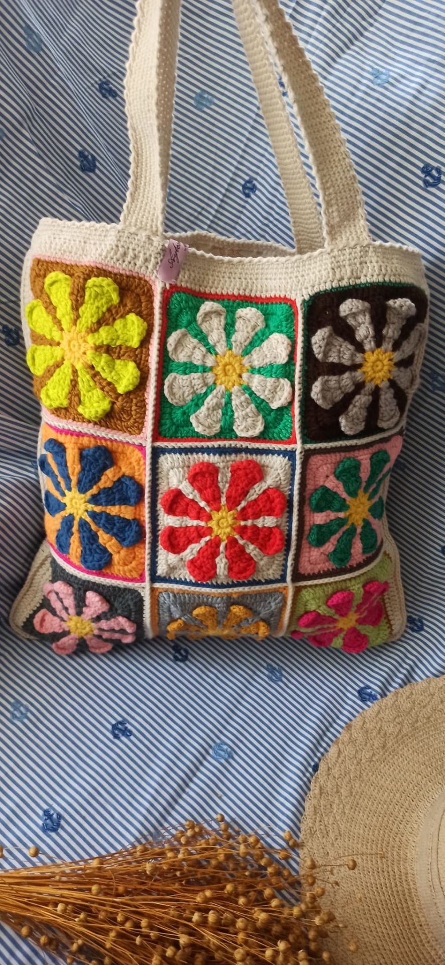 Coton İp El Örgüsü Motifli Çanta 39cm x 40cm ABM9979