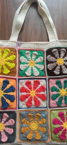 Coton İp El Örgüsü Motifli Çanta 39cm x 40cm ABM9979