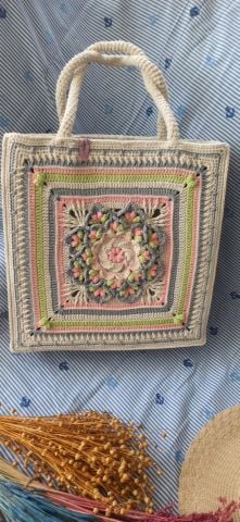 Coton İp El Örgüsü Motifli Çanta 35cm x35cm x 10cm ABM9980