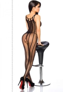Seksi Çizgili Ağı Açık Vücut Çorabı ABM2979