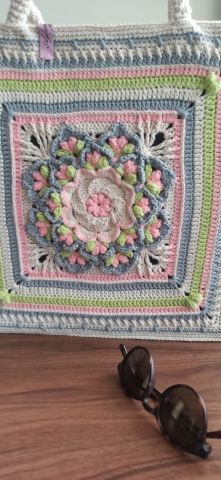 Coton İp El Örgüsü Motifli Çanta 35cm x35cm x 10cm ABM9980