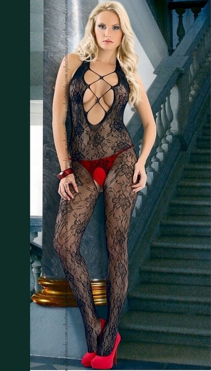 Seksi Motifli Halter Vücut Çorabı ABM982