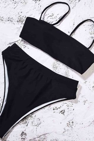 V Kesim Yüksek Bel Bikini Takım Siyah ABM89888
