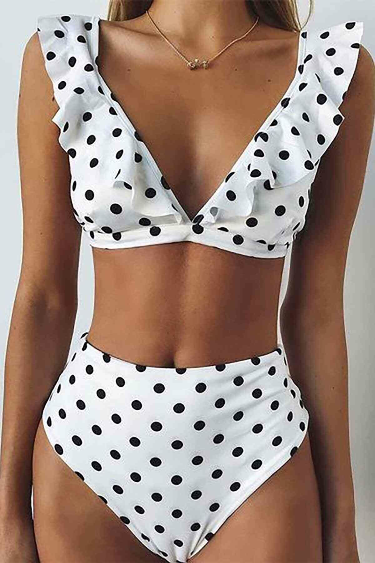 Puantiyeli Bikini Takım Beyaz ABM8991