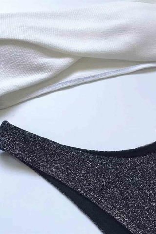 Altı Simli Üstü Beyaz Bikini Takım Çok Renkli ABM8994