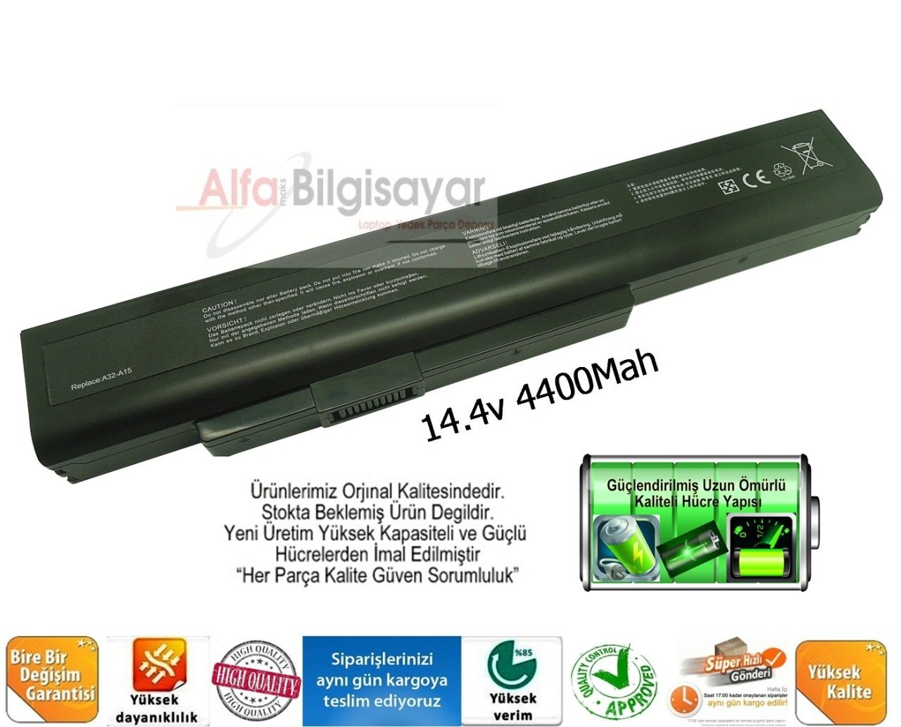 Casper 14.4V 4400 Mah 8 cell A32-A15 A41-A15 A42-A15  A15 A15A A15H A15HE A15HC A15X MSI A640 CR640MX CR640 CR640X CR640DX  grundig 1565 Batarya Pil Aku Akü