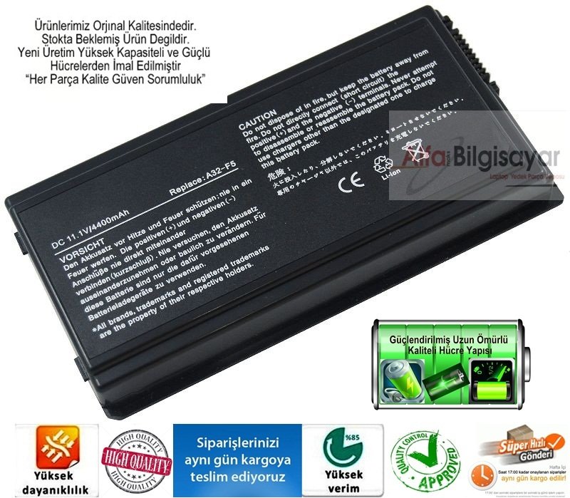 Asus A32-F5, A32-X50, 70-NLF1B2000Y, 70-NLF1B2000Z, 90-NLF1B2000Y Pil, Asus F5, F5RL, F5SL, F5VL, X50, X50N, X50RL, X50SL, X59, X59SL, X59SR Batarya