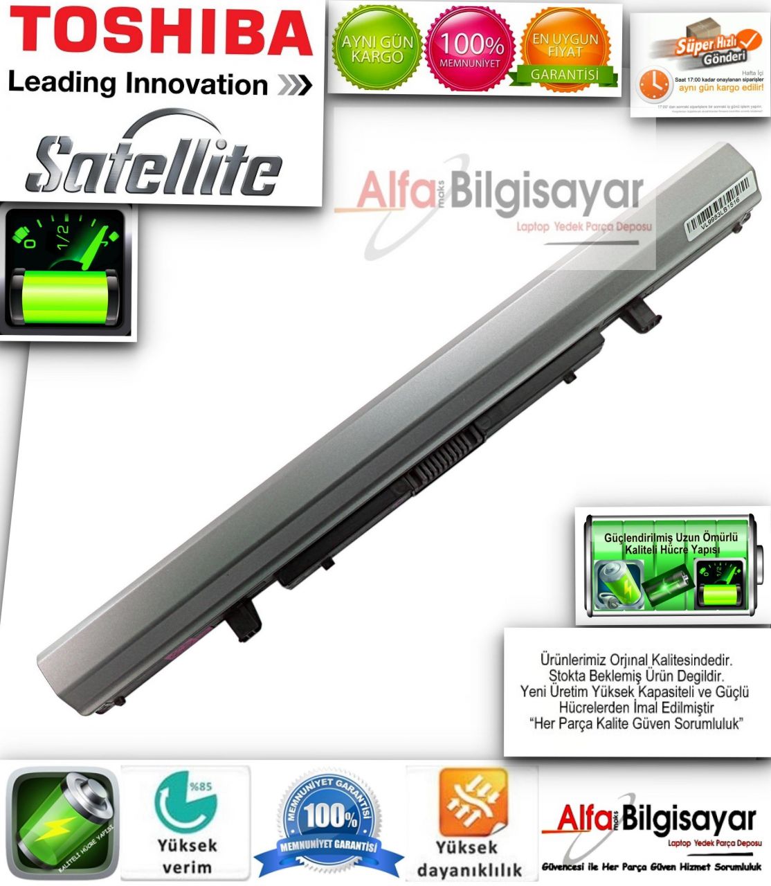 Toshiba Satellite L900 L950 S900 S950 U900 U940 PA5076U-1BRS PA5077U Batarya Pil Battery Akü A++ 1.Kalite