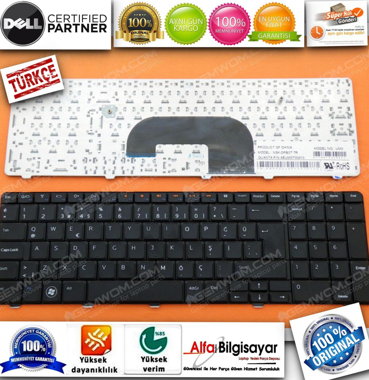 DELL 17R N7010 KLAVYE TUŞ TAKIMI Dell 17R N7010  MVKTW  0MVKTW  V104025CS  08V8RT  8V8RT 17R N7010  N7010