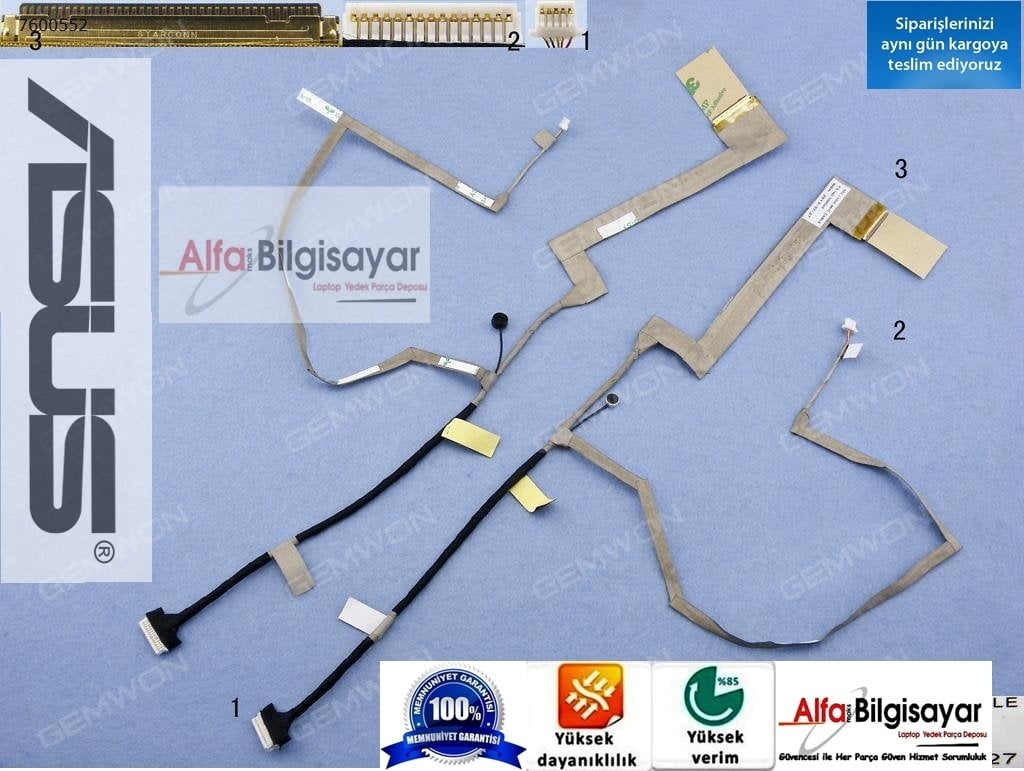 Asus Led K52 K52D K52DE K52DR  K52F K52J K52JB K52JC K52JE K52JK K52JR K52JT K52JU K52N  A52 A52F A52JB A52JC A52JK A52JR A52JT A52JU A52N Kablo Part no: 1422-00NH000 Lcd Led Data Kablo