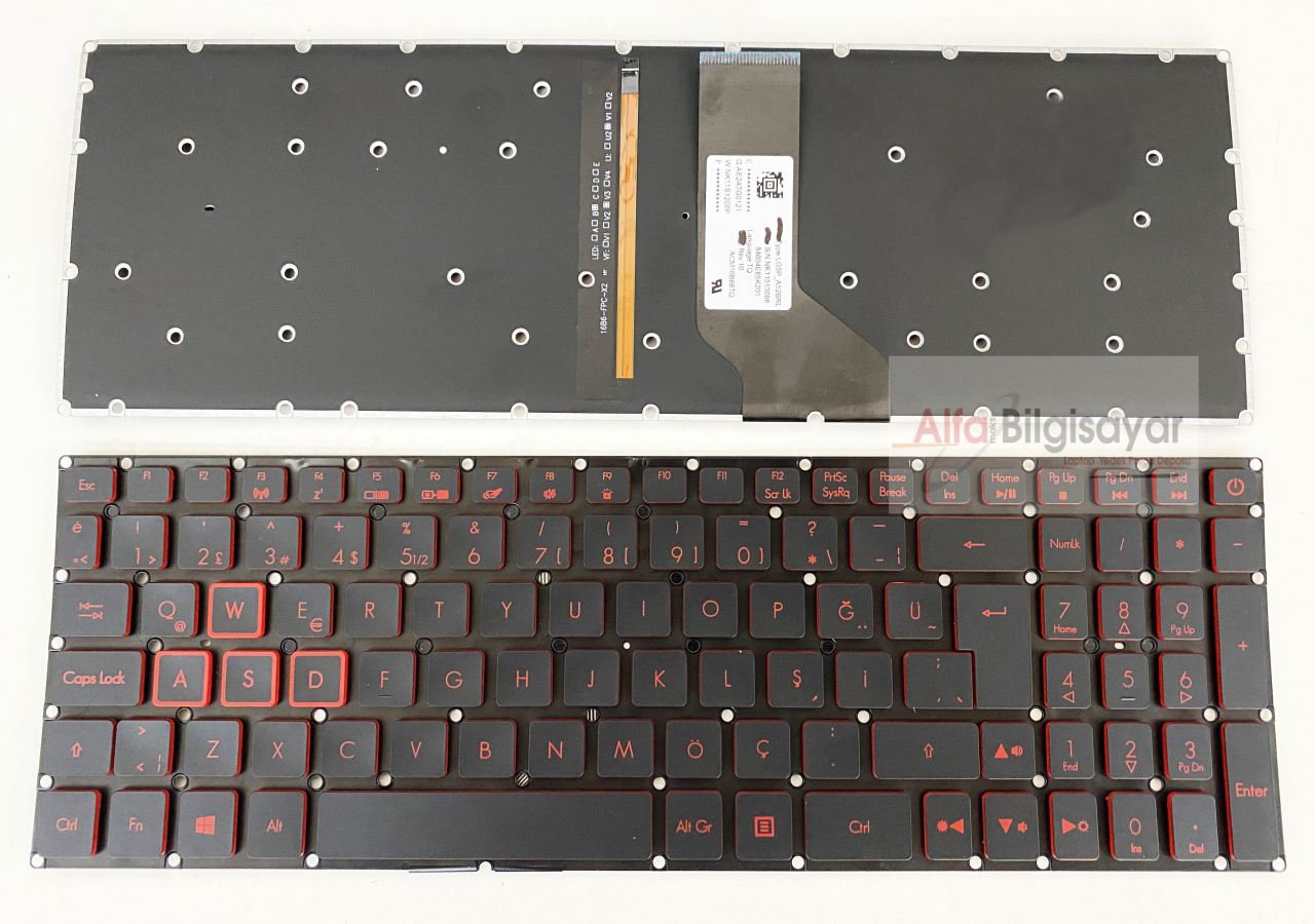 Acer Predator Helios 300 PH315-51, G3-572, VX5-591G, PH315-51, G3-572 G3-571, PH317-51, Nitro 5 AN515-41 AN515-52 AN515-51 AN515-53 N17C1 LG5P_A52BRL VX15 VX5-793 N16C7 NK11513066, ACM16B66TQ AE2ATG0121, W NK11S1200P  Klavye Tuş Takımı
