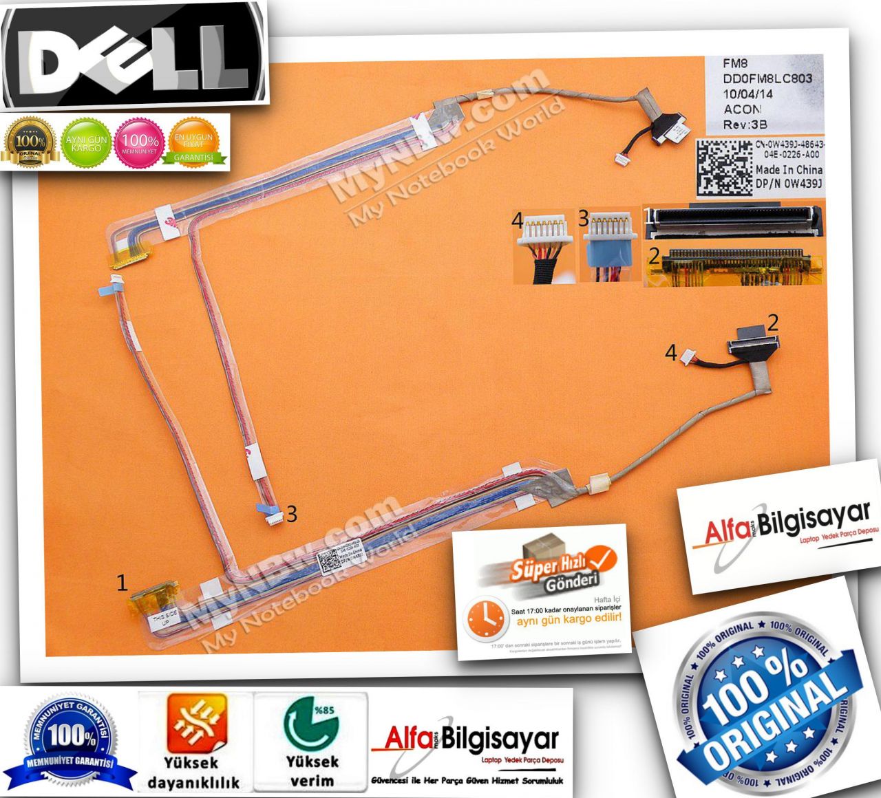 DELL STUDIO 1555 1557 1558 PP39L Led Lcd Data Kablosu    Part No : W805M 0W805M DD0FMLC801 DD0FMLC803