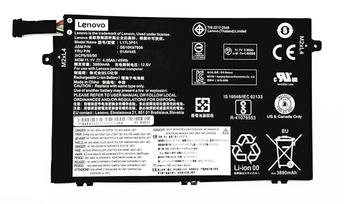 Lenovo Thinkpad Orjinal 01av445 01Av446 01Av447 L17C3P51, L17M3P51 L17L3P51, E480 20Kn, 20Kq E490 Type 20N8, 20N9, E590 20Nb, 20Nc, E580 E585, E595 20Nf, E15 Gen2 20Rd, 20Re, E14 Type 20Ra, 20Rb, E41-50 Type 82Hw, 82Hx, E41-55 82Fj Batarya Pil