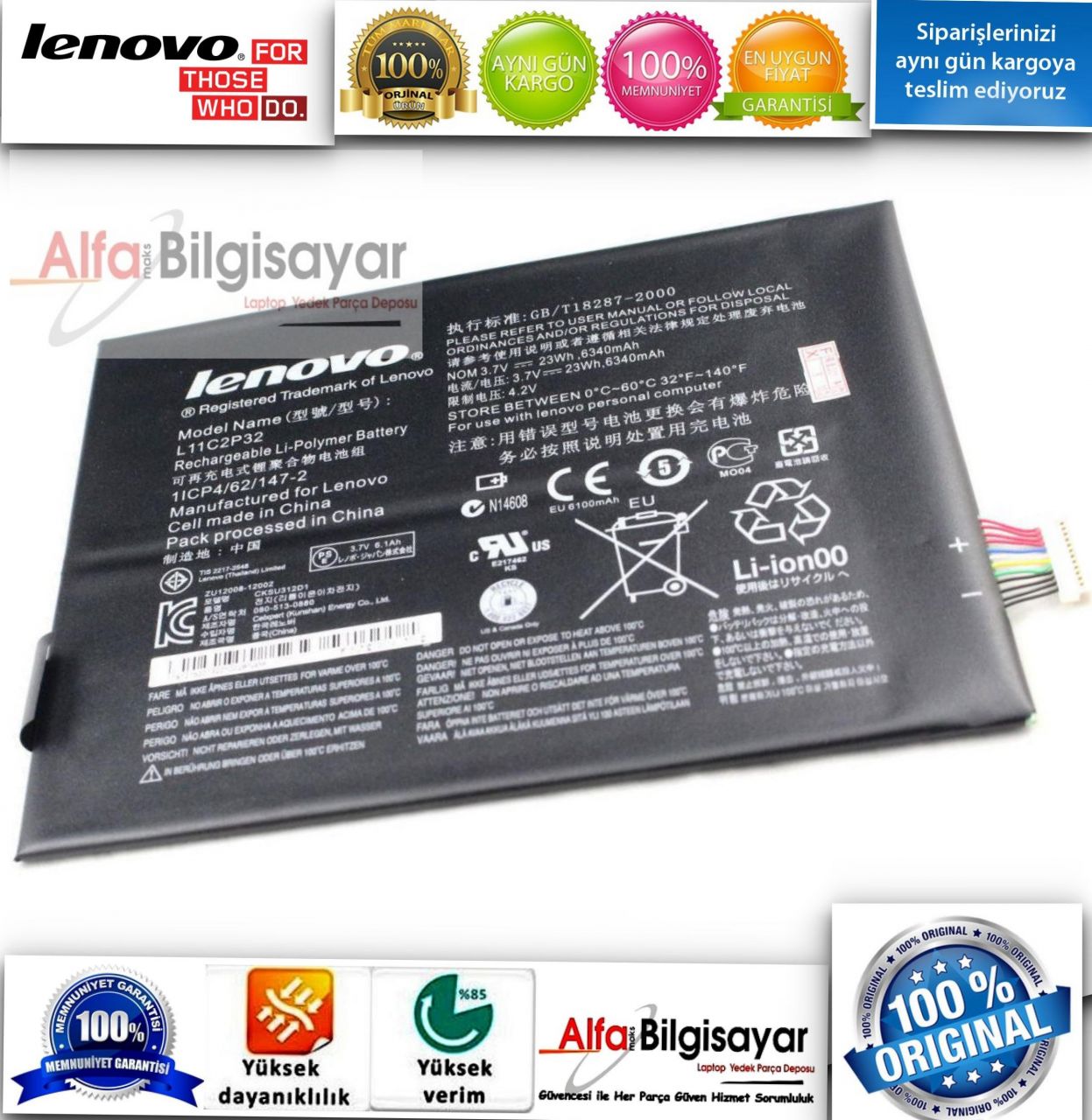 Lenovo Orjınal IdeaTab S6000 S6000-F S6000-H Tablet A1000 A3000 S600H A3000-H 10.1-Inch Tablet L11C2P32 Battery For Lenovo Ideatab Yoga Tablet S6000 A1000 A3000 S600h Laptop Batarya Pil BAttery A++