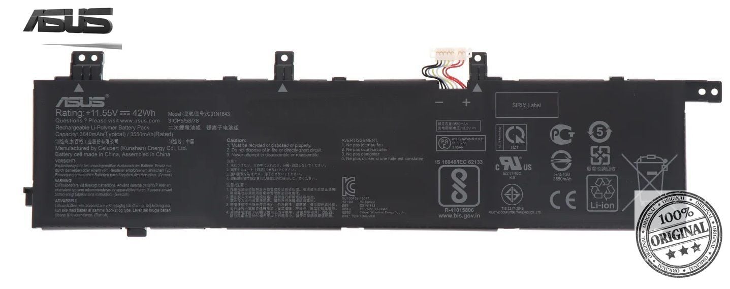 Asus VivoBook Orijinal C31n1843 S14 S432 S432FA S432FL S15 S532 S532FA S532FL X432FA X532FL S14 S432 S432FL S432F S432FA X432FA X432FL X532EQ X532FA X532FL Batarya Asus Pil