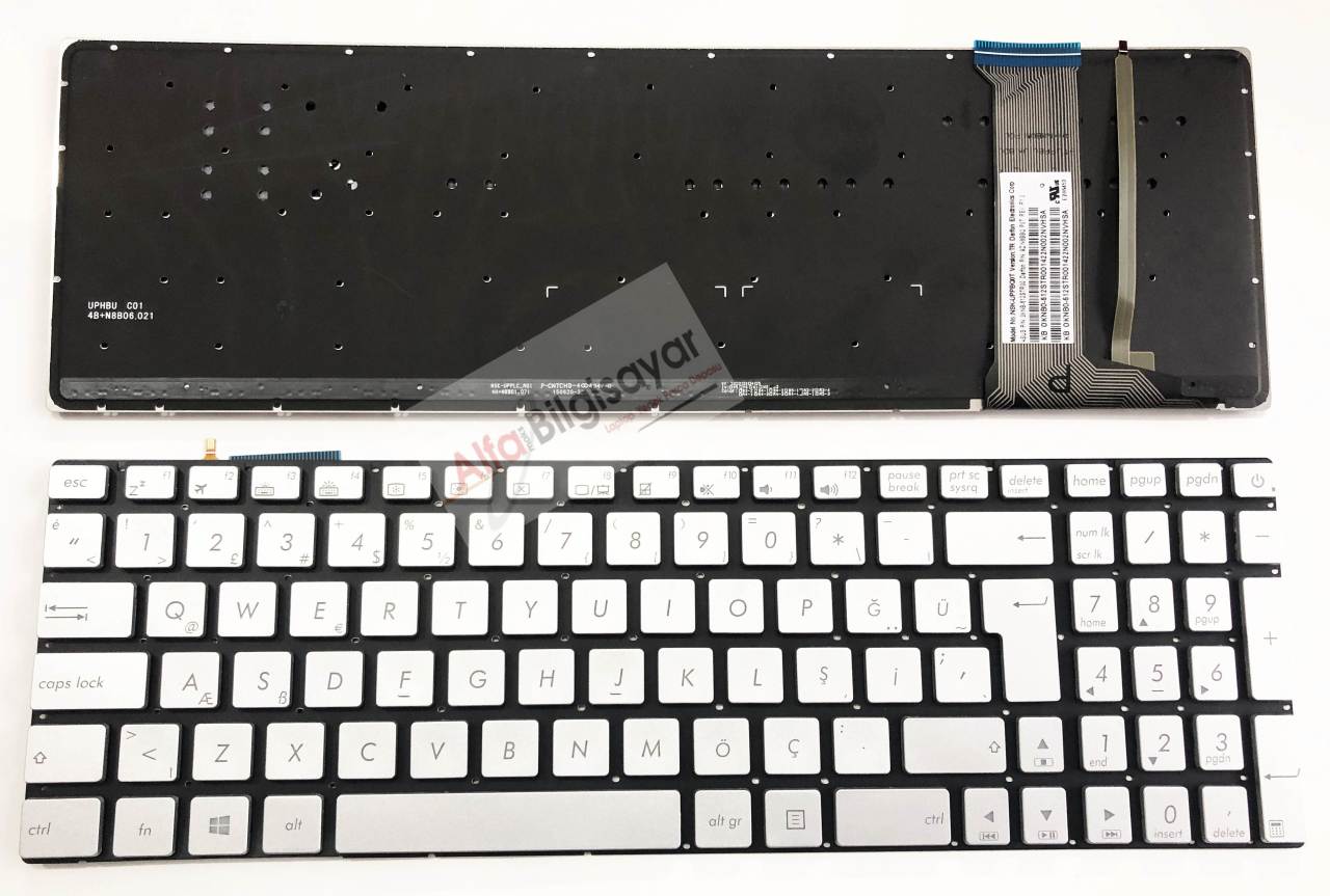 Asus G58, N551, N751, R555, R561, N552, N752, G551, G552, G741, GL551, G552, G771, GL552, GL752, ZX50, GL771 gri renk Işıklı Klavye TuşTakımı