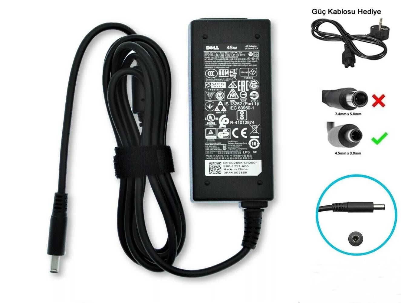 Dell Orjinal 19.5v 2.31A 45W ince uç 0MGJN9  4.5MM X 3.0MM DA45NM140, DA65NM111-00, HA65NS5-00, HK45NM140, Adaptör Şarj Cihazı 3RG0T, GM456, 0JT9DM, JT9DM, 43NY4, 4H6NV,5K74V, TJ76K, 5NW44, 70VTC, 74VT4, G6J41, GG2WG, GRPT6, A065R073, LADP-65TH F,