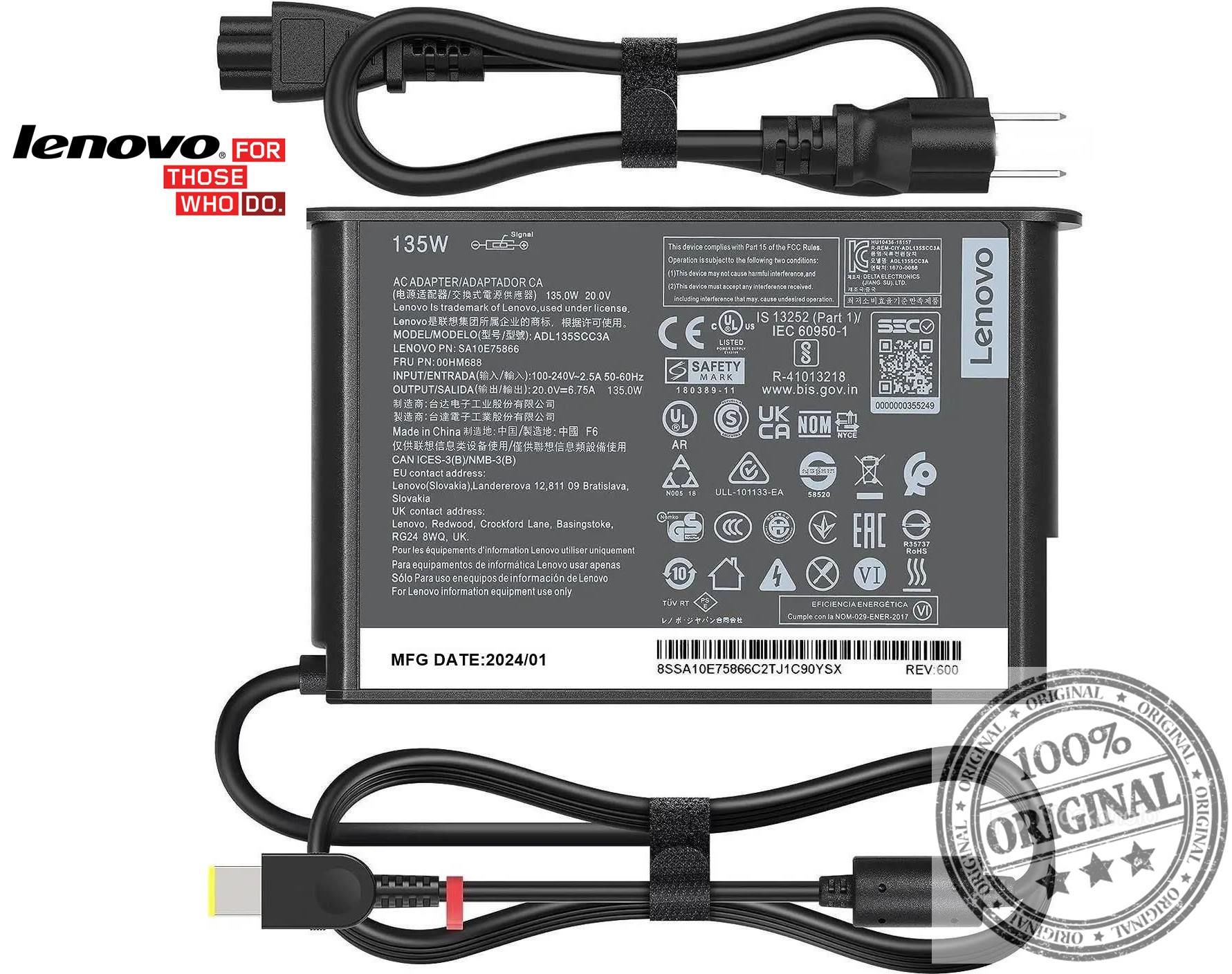 ORJINAL LENOVO ADAPTÖR ŞARJ CİHAZI 20V 6.75A 135W  ADL135NLC3A,  ADL135NDC3A ADL135SDC3A Adaptör Şarj Cihazı