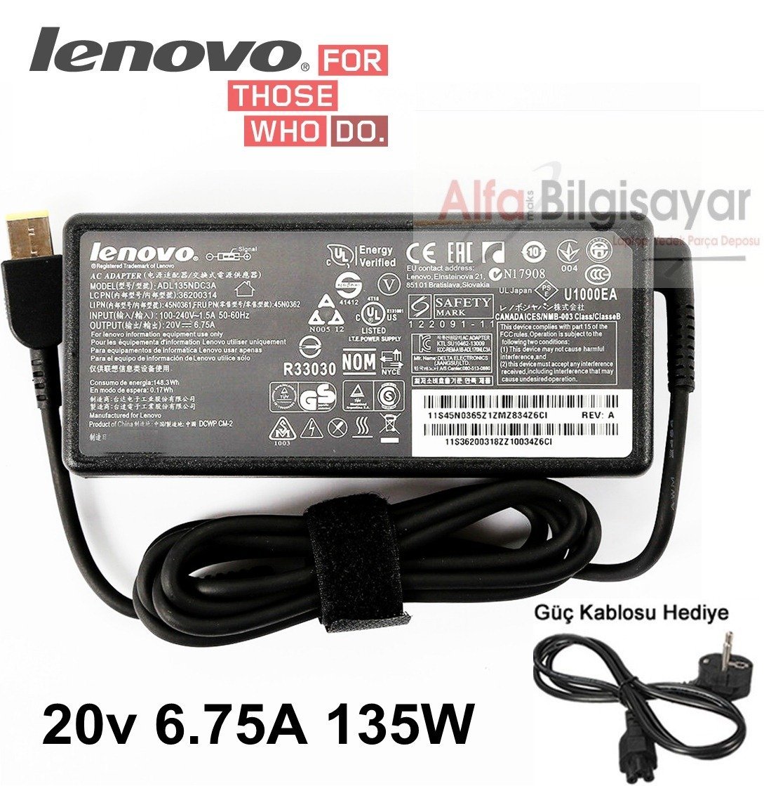 ORJINAL LENOVO ADAPTÖR ŞARJ CİHAZI 20V 6.75A 135W  ADL135NLC3A,  ADL135NDC3A Adaptör Şarj Cihazı