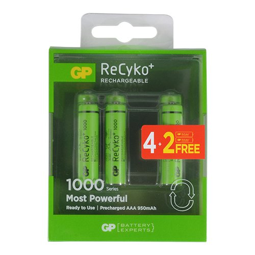 GP ReCyko AAA 1000 Series 4+2 950 mAh Şarjlı İnce Kalem Pil 6lı