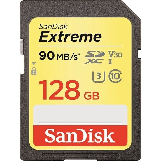 Sandisk 128GB 90MB/s Extreme SDXC Card V30 UHS-I U3 Hafıza Kartı