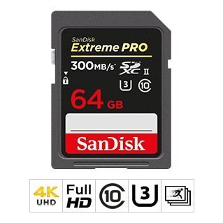 Sandisk 64GB 300MB/s Extreme PRO UHS-II SDXC Hafıza Kartı