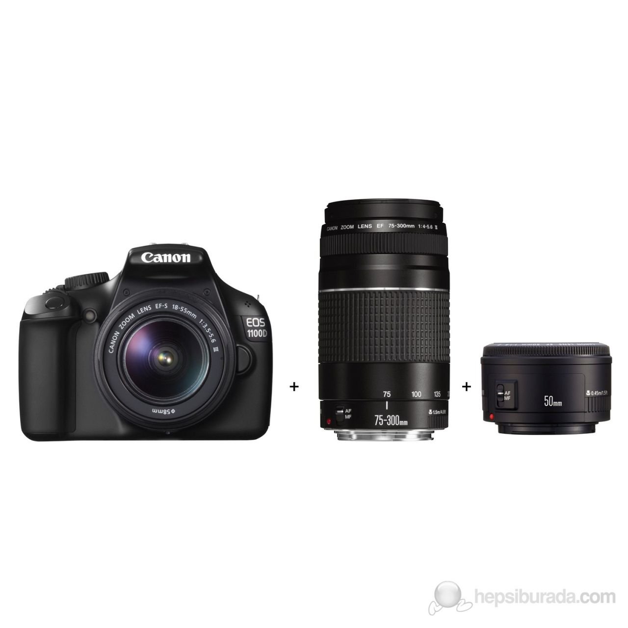 Canon EOS 1100D 18-55 + 75-300 + 50mm DSLR Fotoğraf Makinesi