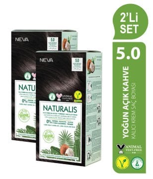 NATURALIS (vegan) 2'Lİ SET  5.0 YOĞUN AÇIK KAHVE Kalıcı Krem Saç Boyası Seti