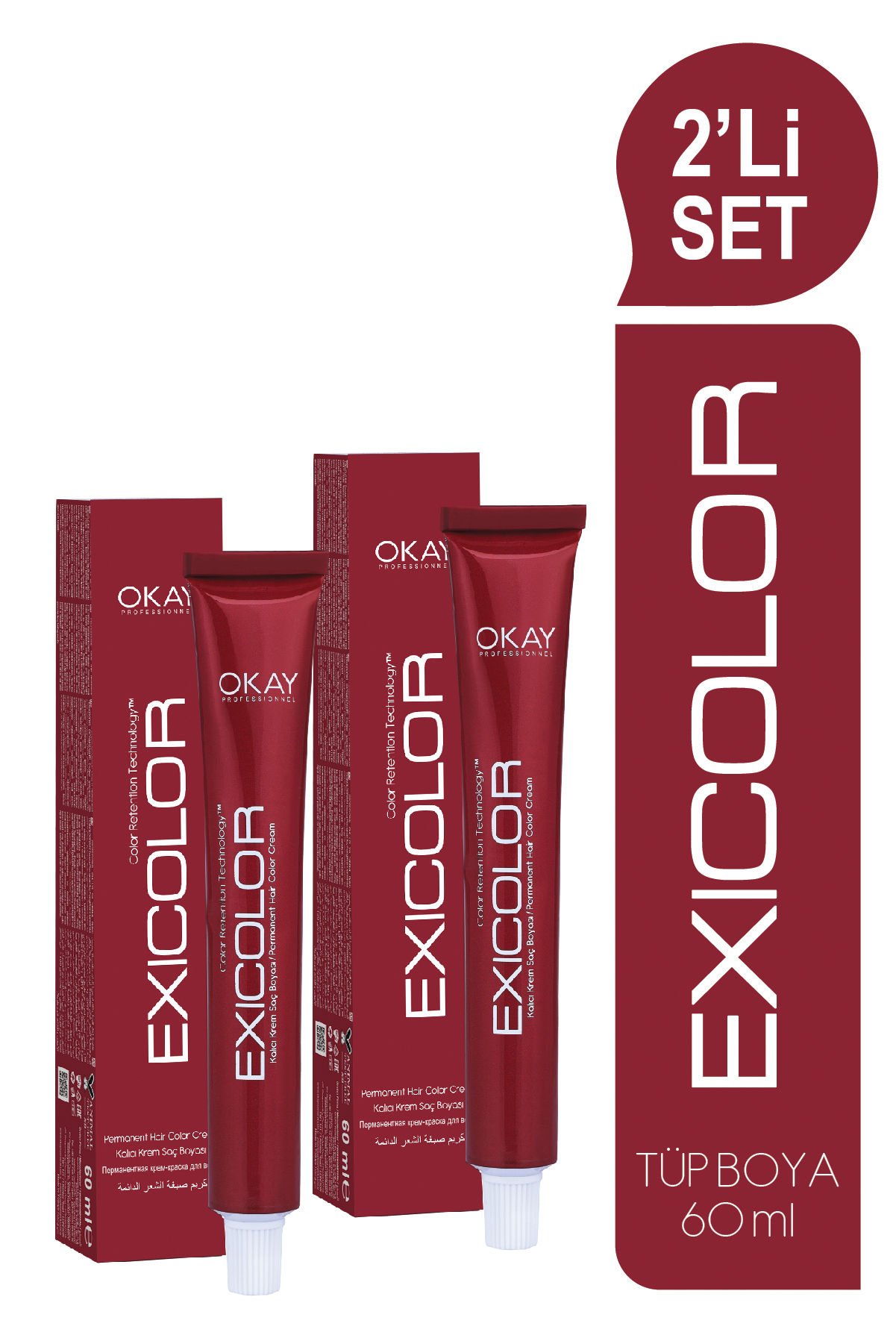 EXICOLOR 2'Lİ SET MIX  0.01 YOĞUN GRİ Kalıcı Krem Saç Boyası (60ml x 2 adet)