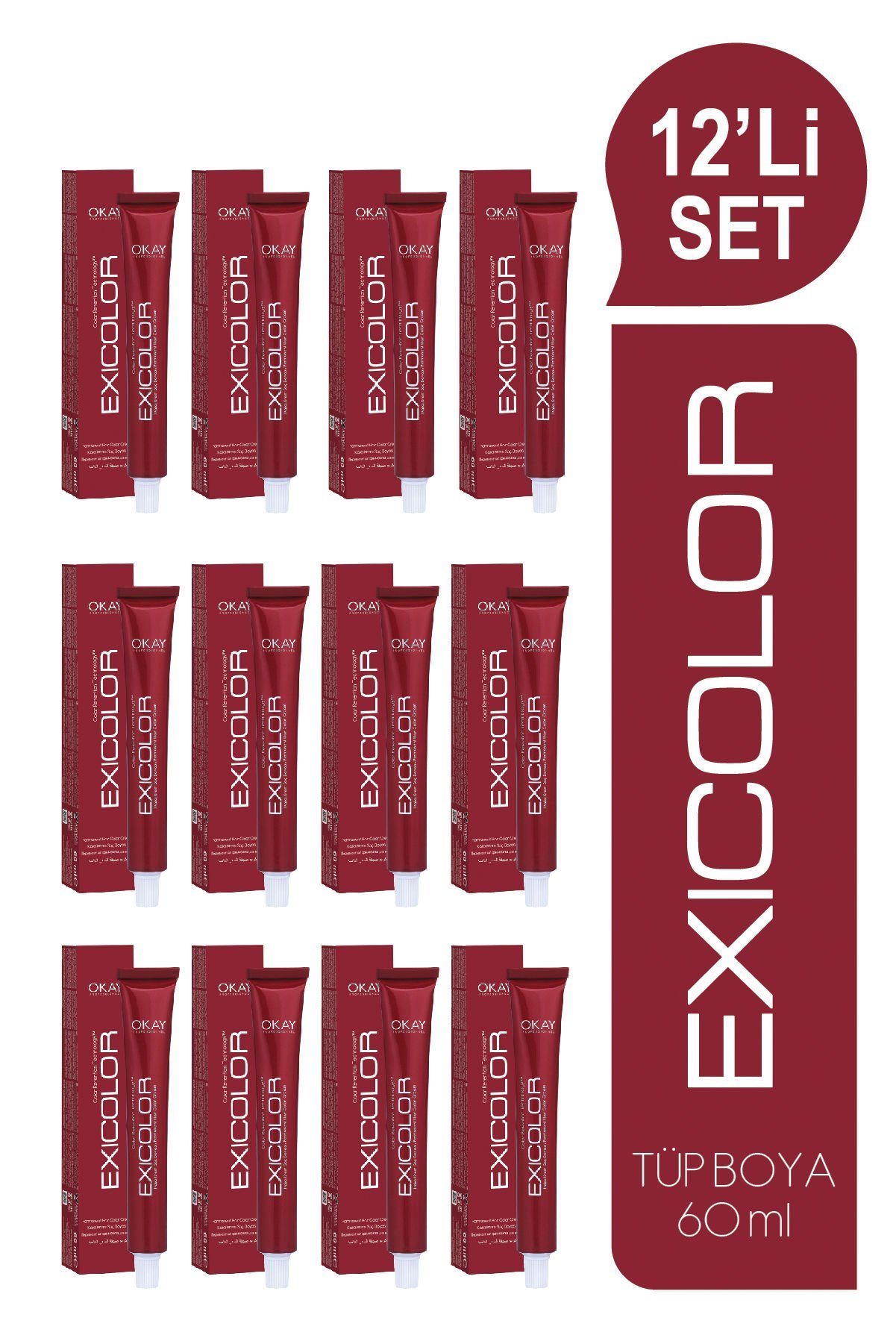 EXICOLOR 12'Lİ SET 00 NÖTR (Neuter) Kalıcı Krem Saç Boyası (60ml x 12 adet)