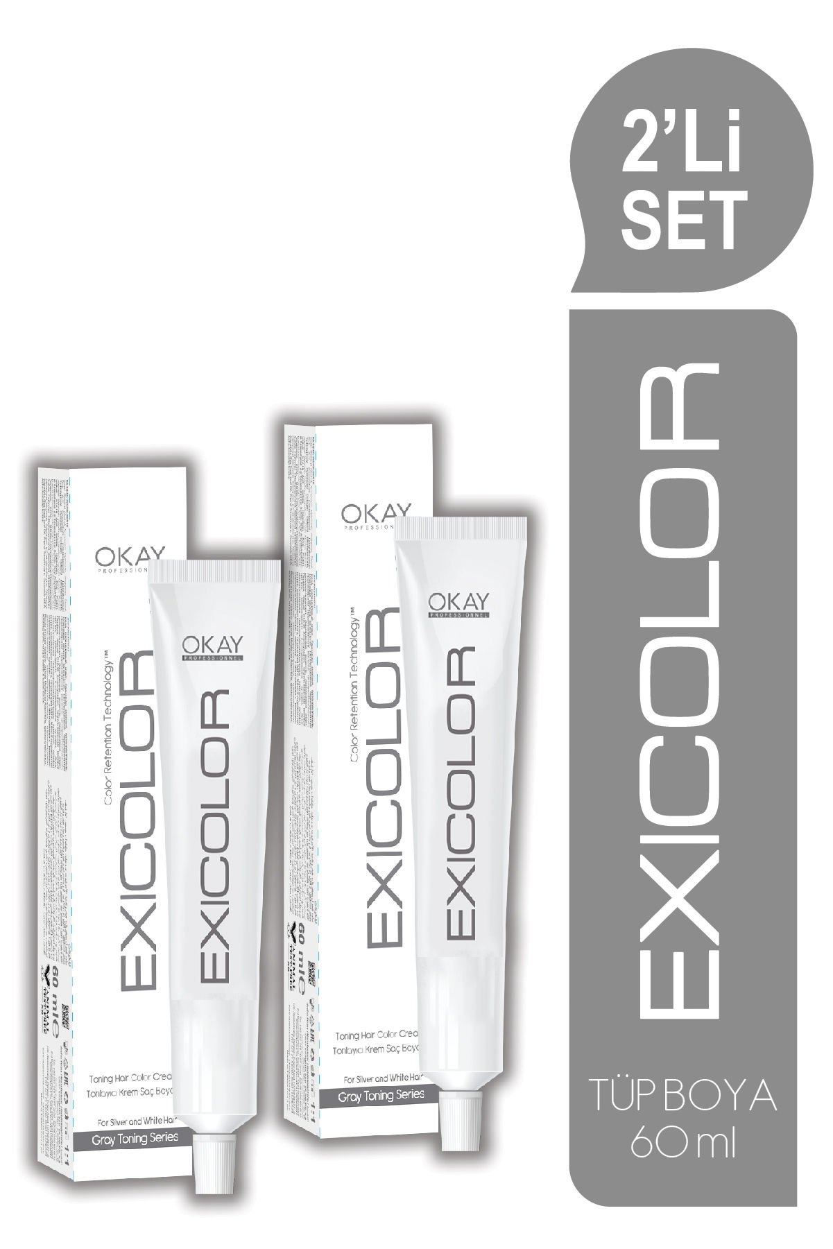EXICOLOR 2'Lİ SET BARUT GRİ Kalıcı Krem Saç Boyası (60ml x 2 adet)