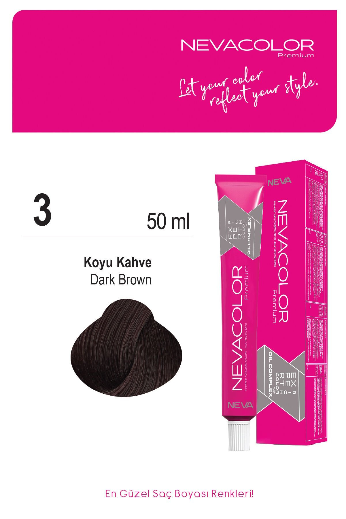 Nevacolor Premium 3. Koyu Kahve - Kalıcı Krem Saç Boyası 50 g Tüp