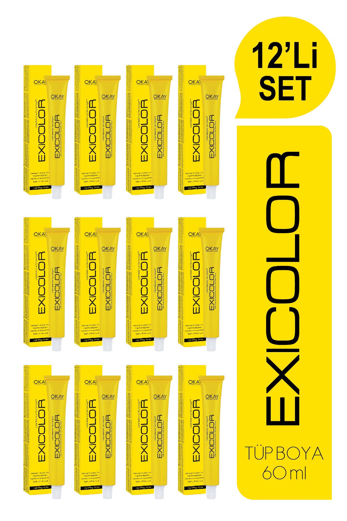 EXICOLOR 12'Lİ SET 1001 EKSTRA KÜLLÜ AÇIK SARI Kalıcı Krem Saç Boyası (60ml x 12 adet)