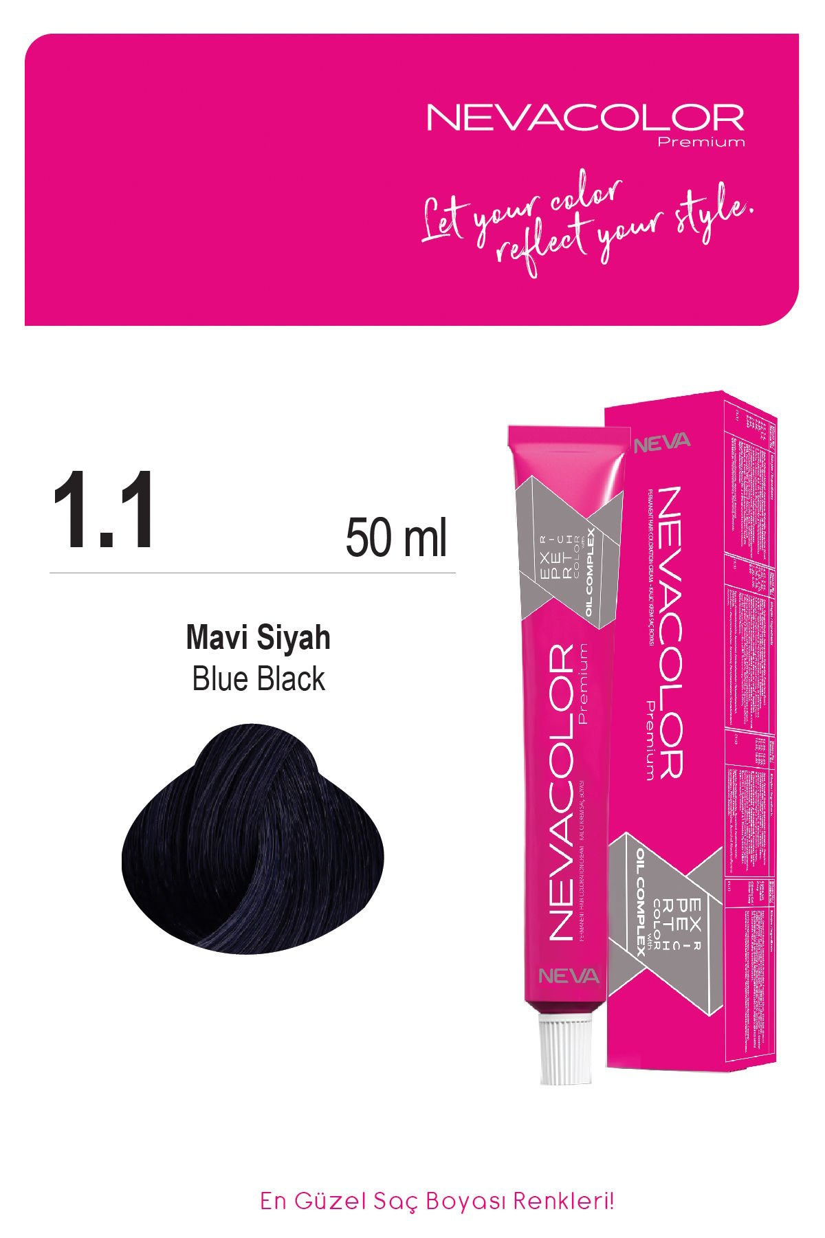 Nevacolor Premium 1.1 Mavi Siyah - Kalıcı Krem Saç Boyası 50 g Tüp