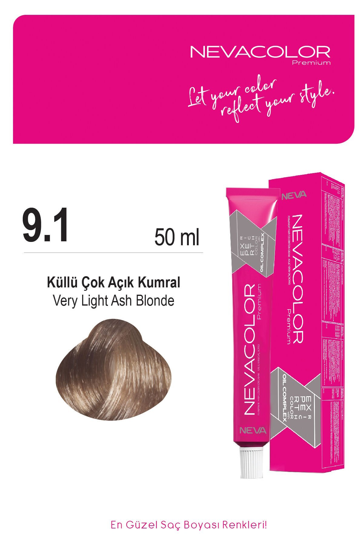 Nevacolor Premium 9.1 Küllü Çok Açık Kumral - Kalıcı Krem Saç Boyası 50 g Tüp
