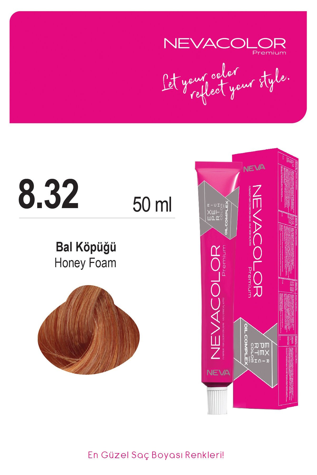 Nevacolor Premium 8.32 Bal Köpüğü - Kalıcı Krem Saç Boyası 50 g Tüp