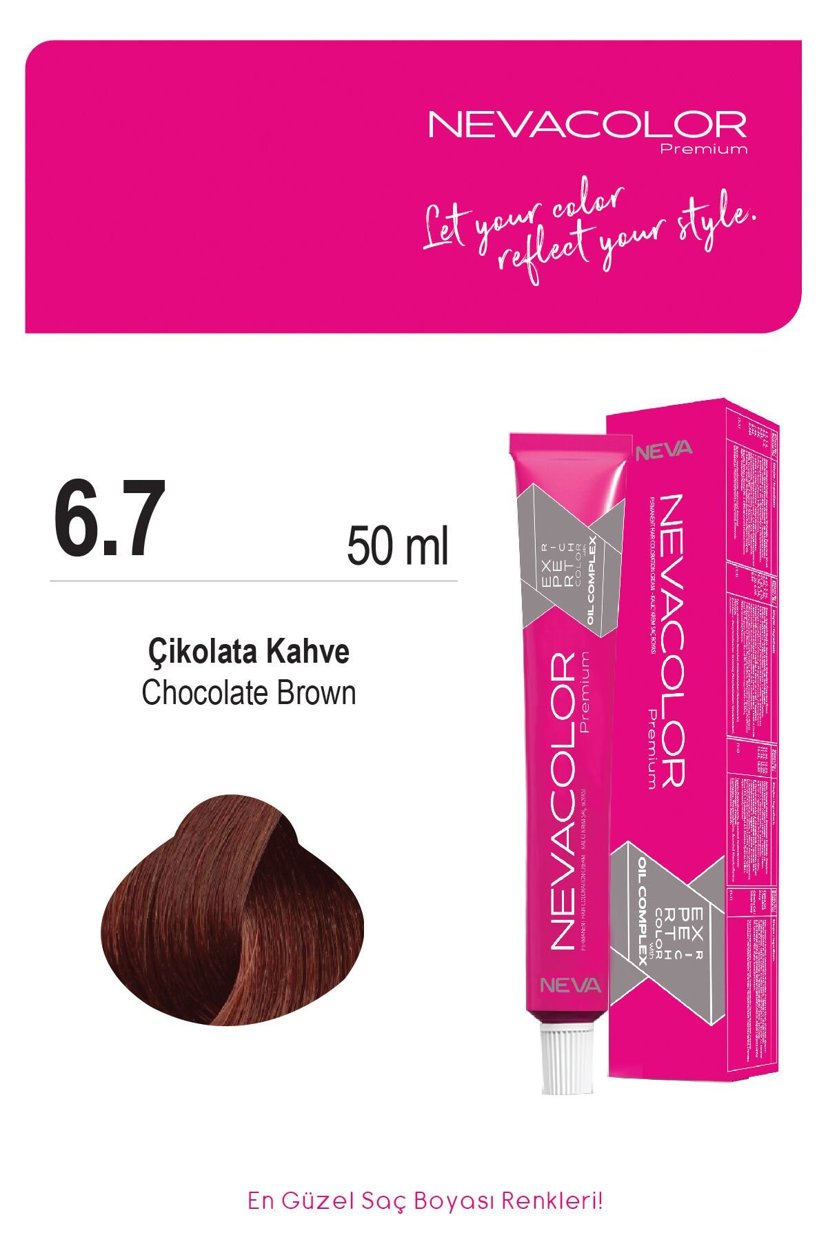 Nevacolor Premium 6.7 Çikolata Kahve - Kalıcı Krem Saç Boyası 50 g Tüp