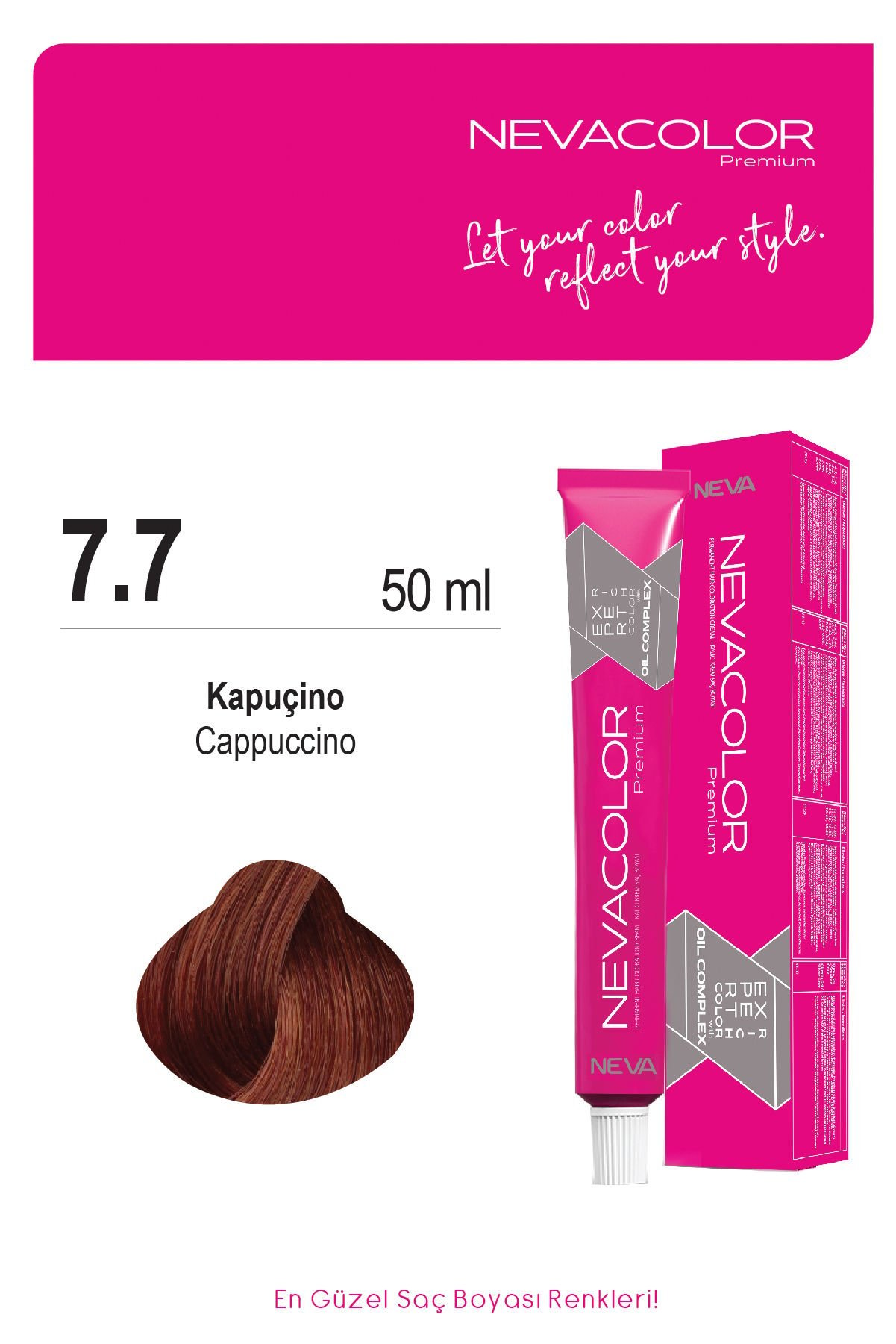 Nevacolor Premium 7.7 Kapuçino - Kalıcı Krem Saç Boyası 50 g Tüp