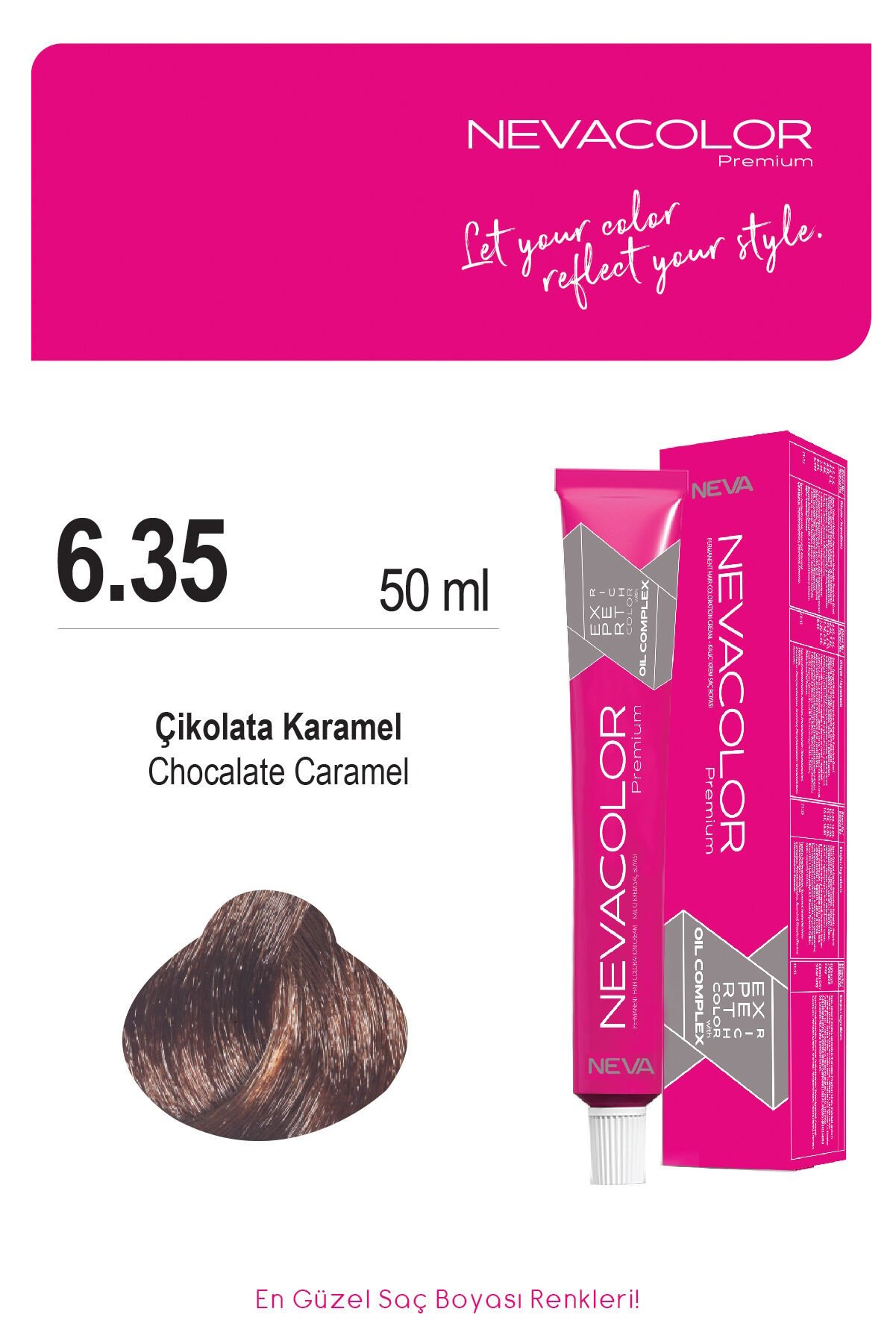 Nevacolor Premium 6.35 Çikolata Karamel - Kalıcı Krem Saç Boyası 50 g Tüp