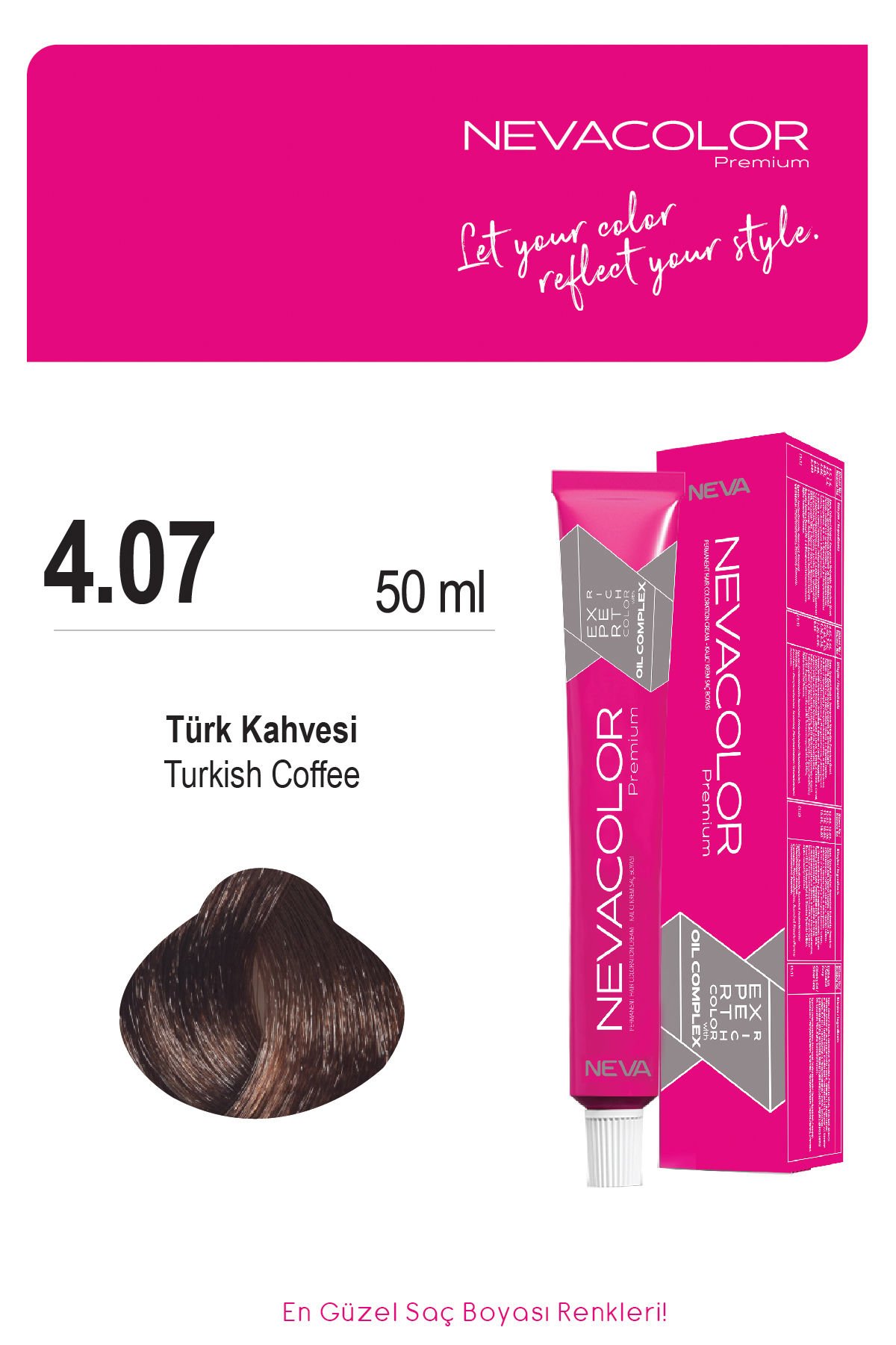 Nevacolor Premium 4.07 Türk Kahvesi - Kalıcı Krem Saç Boyası 50 g Tüp