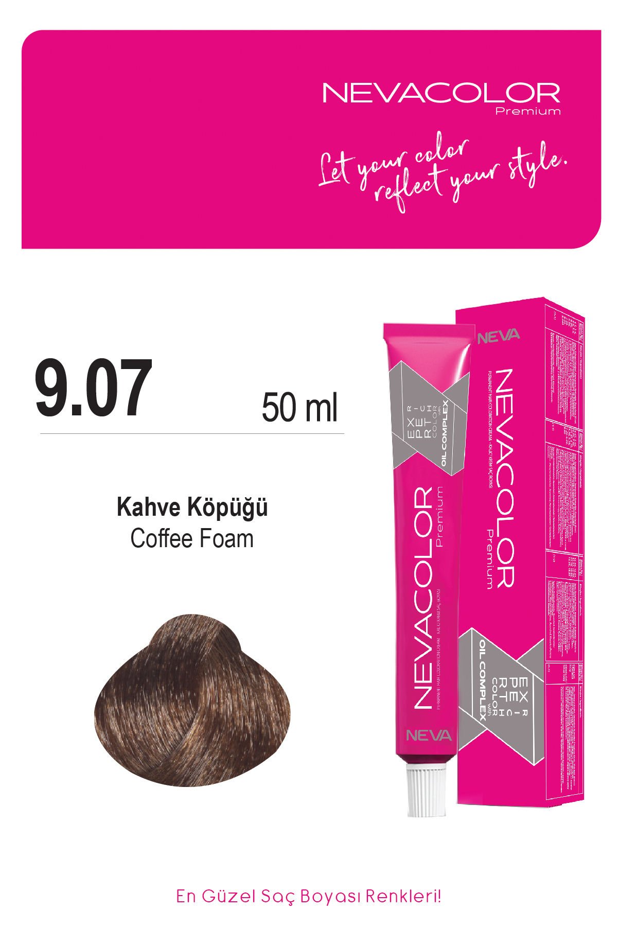 Nevacolor Premium 9.07 Kahve Köpüğü - Kalıcı Krem Saç Boyası 50 g Tüp