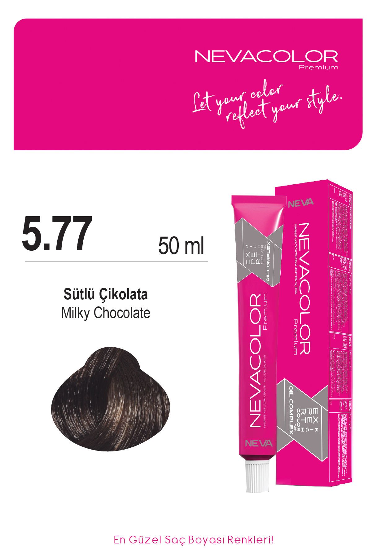 Nevacolor Premium 5.77 Sütlü Çikolata - Kalıcı Krem Saç Boyası 50 g Tüp