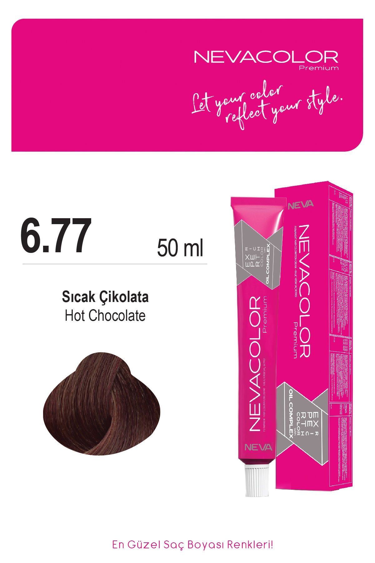 Nevacolor Premium 6.77 Sıcak Çikolata - Kalıcı Krem Saç Boyası 50 g Tüp