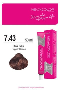 Nevacolor Premium 7.43 Dore Bakır - Kalıcı Krem Saç Boyası 50 g Tüp