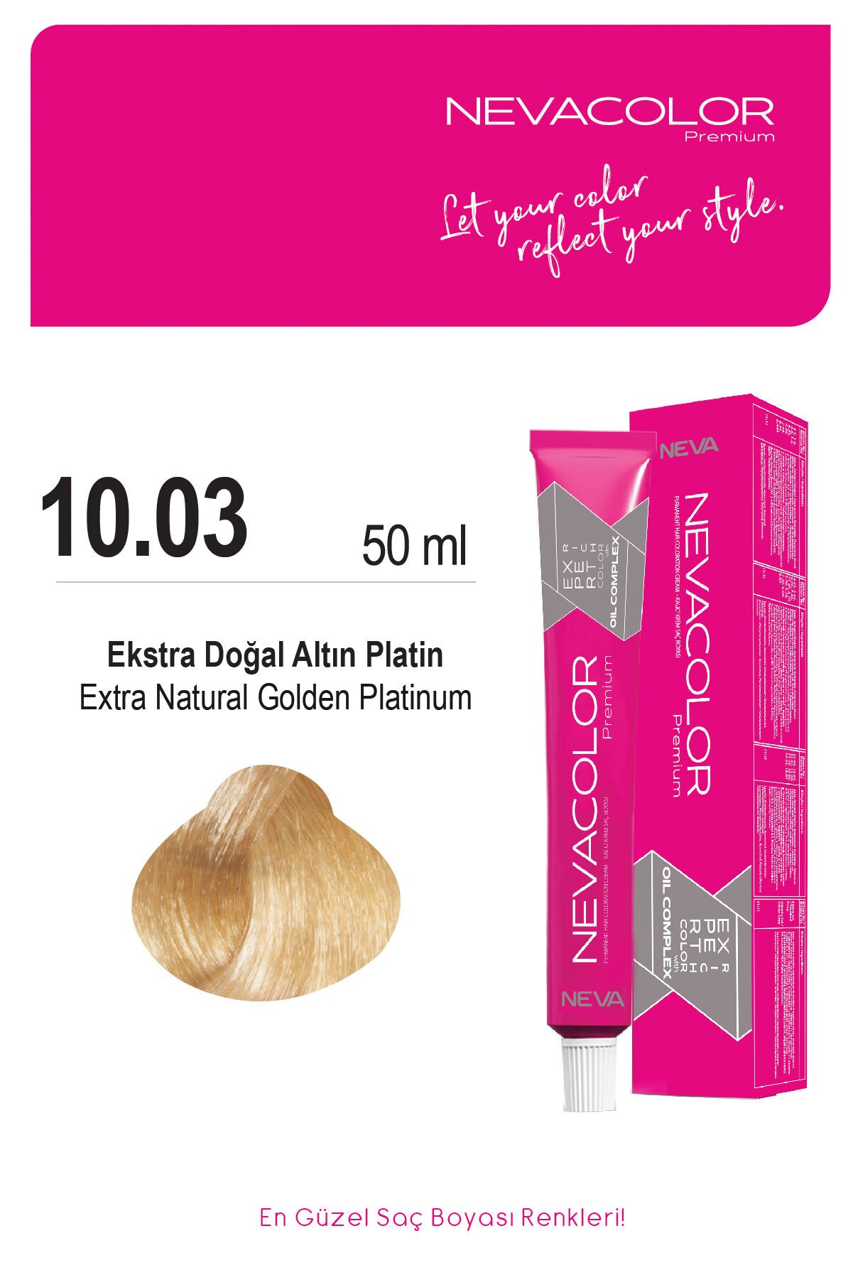 Nevacolor Premium 10.03 Ekstra Doğal Altın Platin - Kalıcı Krem Saç Boyası 50 g Tüp