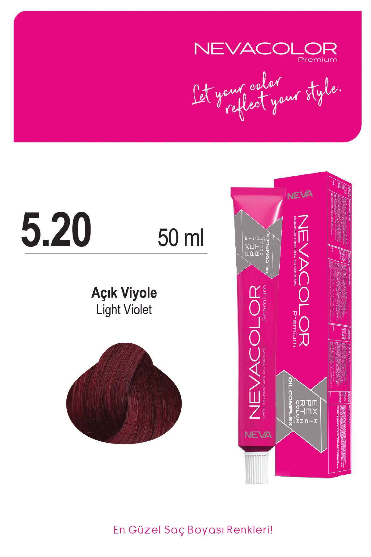 Nevacolor Premium 5.20 Açık Viyole - Kalıcı Krem Saç Boyası 50 g Tüp