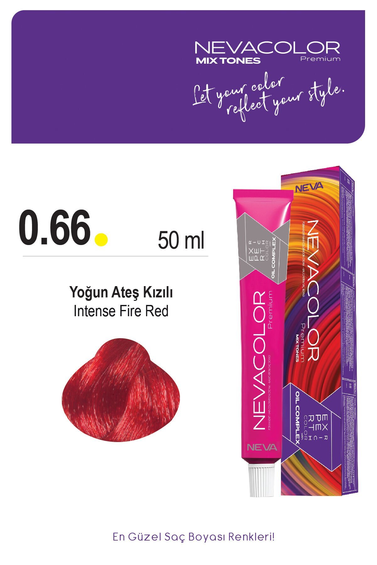Nevacolor Premium 0.66 Yoğun Ateş Kızılı - Kalıcı Krem Saç Boyası 50 g Tüp